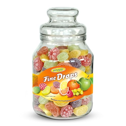 Woogie Fruchtmix Bonbons 966g – Bunte Zuckersteine in 5 fruchtigen Geschmacksrichtungen (Apfel, Himbeere, Orange, Traube und Zitrone) – Hartkaramellen in dekorativem Bonbonglas – Retro-Fruchtmischung Woogie Fruchtmix Bonbons 966g – Bunte Zuckersteine in 5 fruchtigen Geschmacksrichtungen (Apfel, Himbeere, Orange, Traube und Zitrone) – Hartkaramellen in dekorativem Bonbonglas – Retro-Fruchtmischung