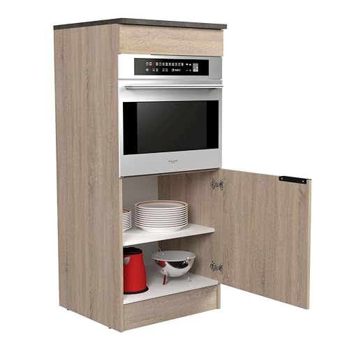 Columna Cocina Arko Estilo Industrial en Color Roble Áspero y Negro con 1 Puerta y 1 Hueco para el Horno 60x141x60 cm