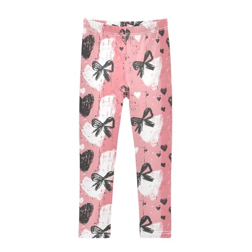 Black Heart Bow Abstract Pattern Girls Leggings Ultra Soft Compression Yoga Gym Pants for Kids 4-10T