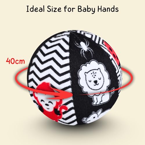 Image of Seraphina High Contrast Sensory Toy Soft Ball for Babies & Infants - Newborn Visual Stimulation, 14 Flash Card Like Animals | Observation Skills, Gifts for 0 to 18 Months, Black and White