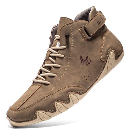 DEVILEYEZE Men's Casual Ltalian Handmade High Top high boots Leather Outdoor Walking Sneakers Slip-on Lightweight Non-Slip Waterproof Driving Chukka Boots (Khaki,12.5,12.5,Men) by DEVILEYEZE - Used condition - US$15.54