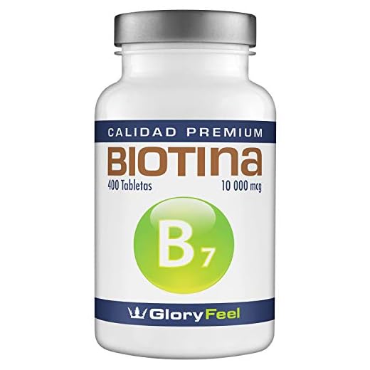 GloryFeel® Biotina 10000 mcg de dosis alta (Vitamin B7) - Para crecimiento del cabello, cabello y uñas - 400 tabletas vegana para 1 año - Hecho en Alemania