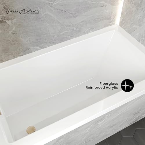 Image of Swiss Madison Voltaire 54 inch x 30 inch Acrylic Glossy White, Alcove, Integral Left-Hand Drain, Bathtub