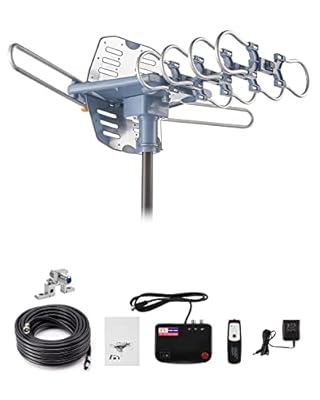 Yeceny Outdoor TV Antenna,Digital Amplified HDTV Antenna & 60 ft RG6 Coax Cable,200 Miles Long Range Wireless Remote 360 Degree Rotation Support 4K 1080P 2 TVs