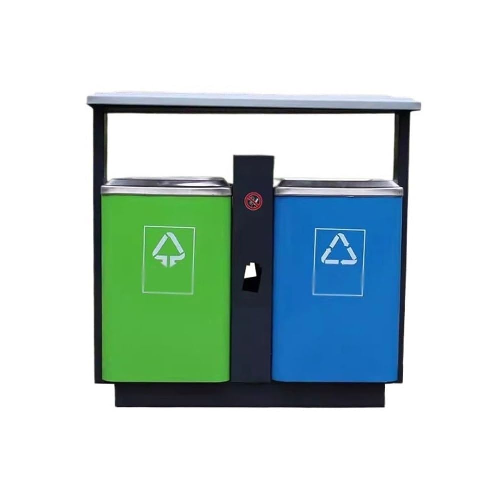 Outdoor Trash Can, Outdoor Waste Recycle Bin Flower Garden Classified Metal Trash Can