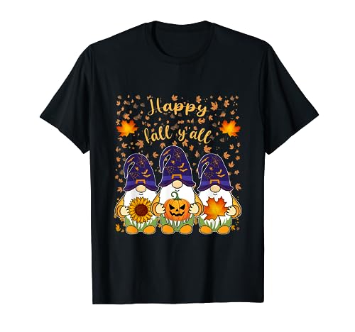 Happy Fall Y'all - Camisa de otoño con gnomo de calabaza Camiseta