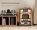 FITUEYES Design 4-Tier AV Media Stand Corner Shelf with LED Backlight for Record Player Wooden Stereo Cabinet Audio Rack Tower with Height Adjustable Wooden Shelves for Xbox One