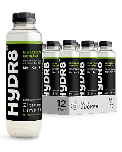 HYDR8 Elektrolytgetränk ohne Zucker 12 x 500 ml Zitrone-Limette – 5 Elektrolyte inkl. Magnesium – Hydration Drink ohne Zucker, kalorienarm, erfrischend für Party, Sport, Festival, Hitze (inkl. Pfand)