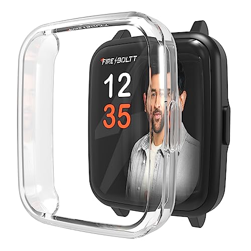 Image of Sounce Watch Case Compatible for Fire-Boltt Ninja 3 Tempered Glass Screen Protector,HD Clear Touch Sensitive Ultra Thin TPU Protective Cover - Transparent