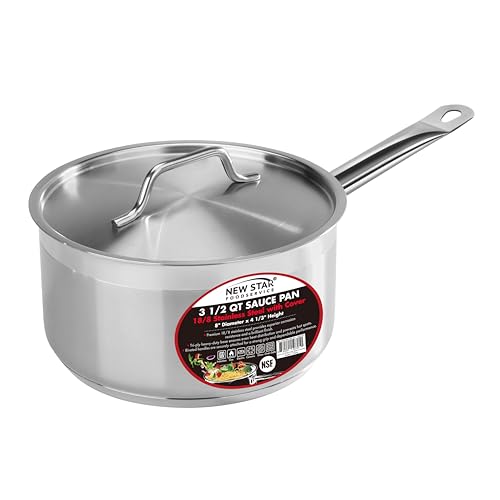 New Star Foodservice 3.5 Qt Stainless Steel Sauce Pan with Cover, 18/8 Stainless Steel, 4.3-Inch Depth