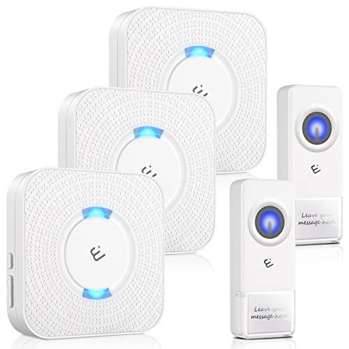 Wireless Doorbell, ELEPOWSTAR IP55 Waterproof Door Bell, Wall Plug-in Cordless Door Chimes kit with 1000ft Range, 58 Chimes & 5 Level Volume, LED Flash, 2 Transmitter and 3 Receivers