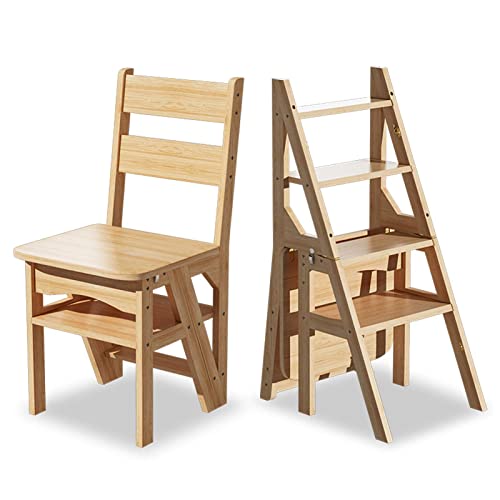 Silla de escalera plegable blanca de madera maciza para cocina y hogar 2