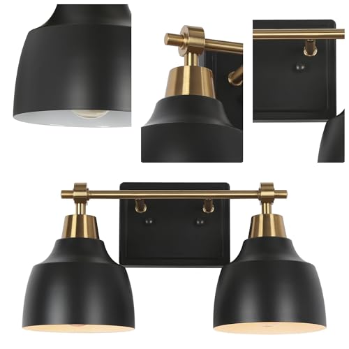 Image of KSANA Bathroom Light Fixtures, 2-Light Black Bathroom Vanity Lights with Gold Socket, 14.5'' Modern Farmhouse Bathroom Lighting Lights Over Mirror with Black Metal Shade