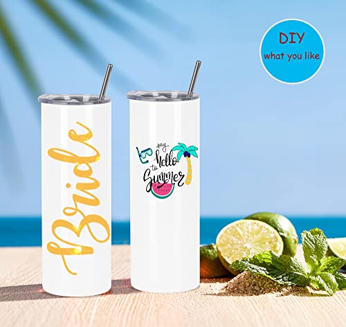 8 Pack 20 Oz Straight Skinny Tumblers,Individually Gift Boxed Stainless Steel Slim Skinny Tumbler Set Bulk, 20 Oz Insulated Slim Thin Travel Tumbler Cup For Diy, White #TOP4
