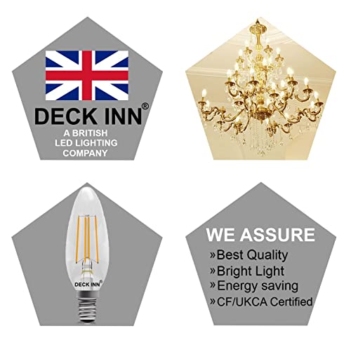 Deck INN Pack of 3 LED Filament 4W SES E14 Candle Equivalent to 40W Incandescent SES E14 Small Edison Screw Cool White 6500K,470 Lumens Non-Dimmable - Image 2