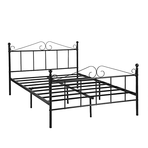GZTGZMWG Cama Doble Somier 140x190, Estructura Metálica para Colchón de 140x190 cm de Dormitorio con Cabecero, Fácil Montaje/Apta para Invitados/Infantil/Jóvenes/Personas/Mayores/Negro/Estilo A