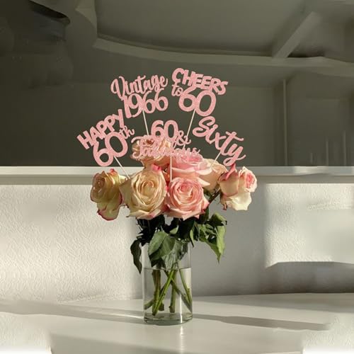 Image of 15 PCS 60th Birthday Centerpiece Sticks Sixty Happy 60 Vintage 1966 Table Flower Centerpieces Sticks Cheers to 60 Fabulous Floral Decorations 60th Birthday Party Centerpieces Supplies Rose Gold