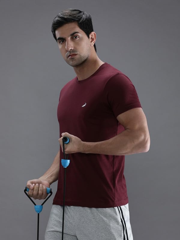 Image of CROCODILE Men Solid Sport Fit T Shirt | Round Neck | Short Sleeve | Regular Length | Basic Casual Pull On Topwear Grey Melange