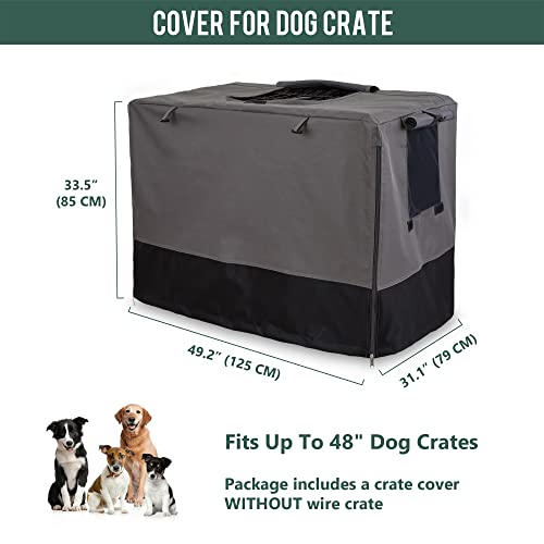 Rachmi Privacy Dog Crate Cover 48 Inch, Durable 600D Canvas Water Resistant Windproof Pet Kennel Cover for Universal Wire Crate with Double Doors, (49”Lx31”Wx33”H, Gray/Black) - Image 4
