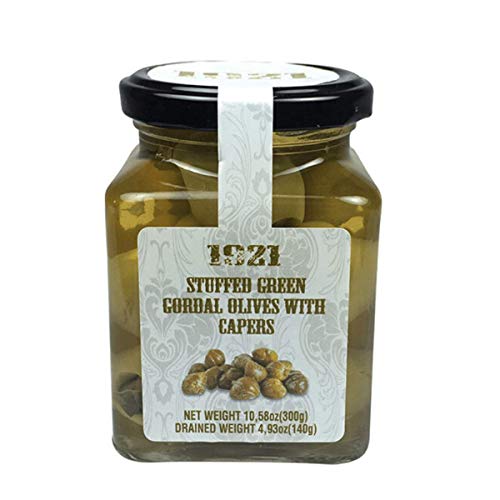Single Pack Spanish Stuffed Olives With Capers 10.58oz | Gourmet Stuffed Olives Imported | Premium Class 80/100 Spanish Olives | Olives Pitted