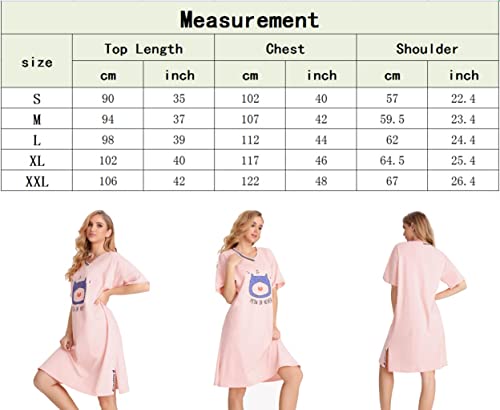 Fenteng Women's Sleepwear Loose Nightgown Comfy Pajama Novelty Sleepshirts Short Sleeve Nightdress (M, Pink) #TOP1