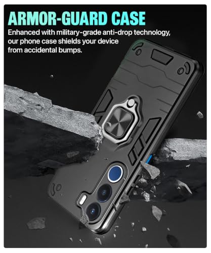 Image of WOW IMAGINE Shock Proof Back Case Mobile Cover for Realme C100x | Back Cover Case (Tough Armor | Hybrid PC + TPU | Ring Holder & in-Built Kickstand | Black)