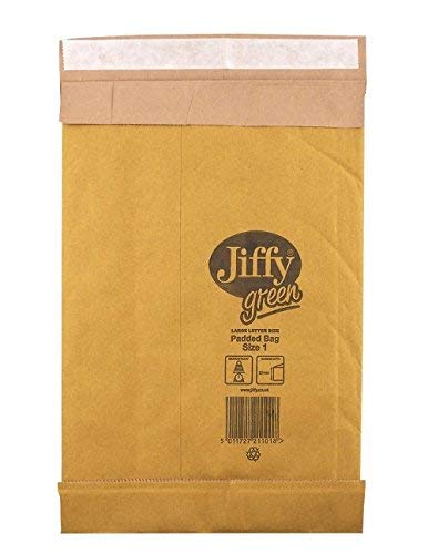 Jiffy - Bolsa acolchada (tamaño 1, 165 x 280 mm, reciclable, 20 unidades), color verde