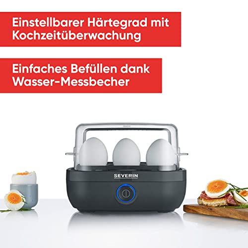 SEVERIN Eierkocher für 6 Eier mit elektronischer Kochzeitüberwachung, inkl. Messbecher mit Eierstecher, Eier Kocher für ideale Härtestufe, schwarz, 420 W, EK 3166 – Bild 3