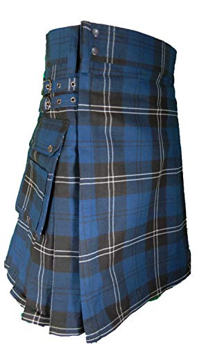 UT Kilts Men's Standard Tartan Utility Kilt, Modern Scottish Kilt for Everyday Wear, Tactical Kilts with Adjustable Hip Straps & Cargo Pockets for Men, Blue Ramsay, 50" Waist