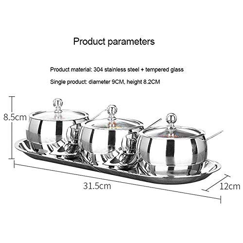 Gewürzglas-Set aus Edelstahl mit Tablett, 3 sichtbare Streuer + 1 Organizer-Gestell für Küchentheke, luftdichter Deckel, Shaker-Flasche für Salz, Gewürze, Pfeffer