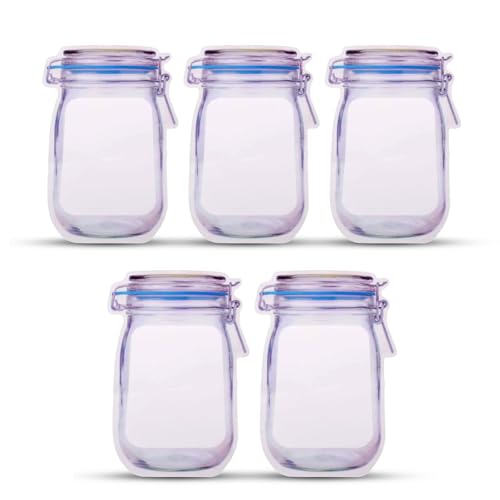 Image of Oblivion Transparent Jar-Shaped Stand-Up Pouches - Perfect Zipper Storage Solution for Kitchen Snacks, Nuts, and Dry Fruits (5 piece, 1000 ml - Big)
