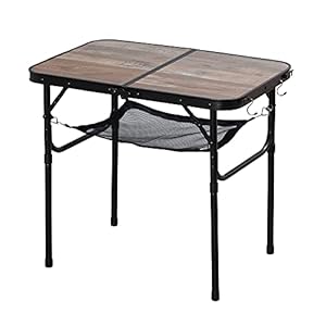 アイリスオーヤマ キャンプ用品 テーブル アウトドアテーブル 軽量 多機能 ローテーブル 折り畳み コンパクト収納 高さ調節可 傷つきにくい メッシュ棚 フック付き フォールディングテーブル ウッドグレインテーブル