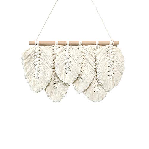 Tapisserie murale plumes Lmovutcom macramé à pompons