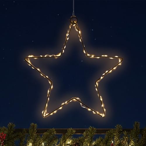 Metall Leuchtstern 25 cm schwarz zum Hängen für Außen mit Timer -...