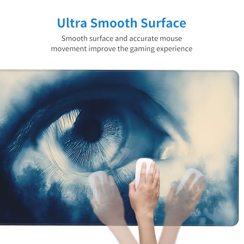 Image of Blue Eyes Abstract Extended Gaming Mouse Pad, with Stitched Edges Large Mouse Pad Desk Protector, Rubber Base Mousepad Keyboard Mouses Mat for Work Game Office Home- 32 inch X 12 inch Inch,E669