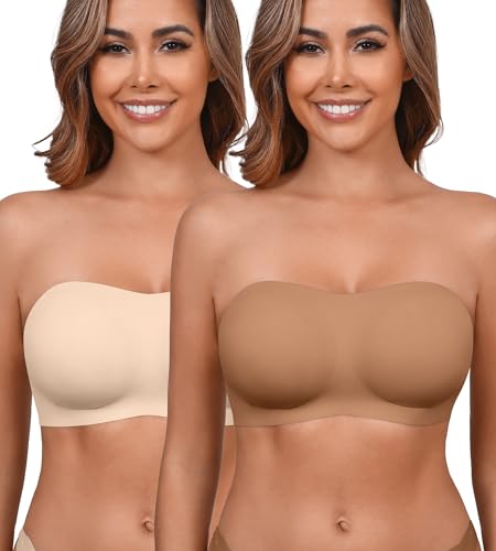 Image of DEANGELMON Strapless Bras for Women Seamless Padded Bandeau Bra Non-Slip Silicone Tube Top Wireless Push Up Bralettes