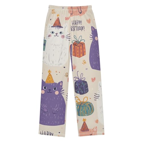 Cat Happy Birthday Boys Long Pants Soft Trousers Elastic Waist Kids Lounge Bottoms with Pockets S-XL