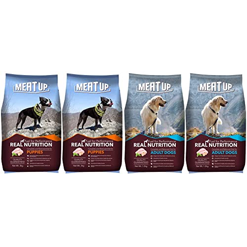 Image of Meat Up Puppy Dog Food, 3 kg (Buy 1 Get 1 Free) & Adult Dog Food, 1.2 kg (Buy 1 Get 1 Free)