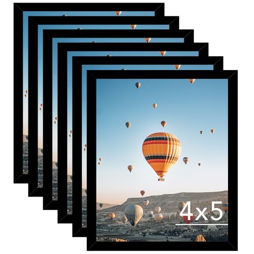 JCJMY 4x5 Picture Frame Set of 6 Black for Wall Hanging or Tabletop- Wall Mounting Horizontally or Vertically, 4 x 5 Wall Gallery Poster Photo Frames for 4 by 5 Photo,6 Pack, Black
