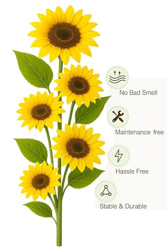 Image of Large Artificial Big Size Yellow Sunflower Single Stick 117cm Tall,25 cm Wide Real Look Full Bloom with Long Stem 5 Giant Fake Silk Sunflowers Floral for Vase,Home,Office & Party Decoration(Pack of1)