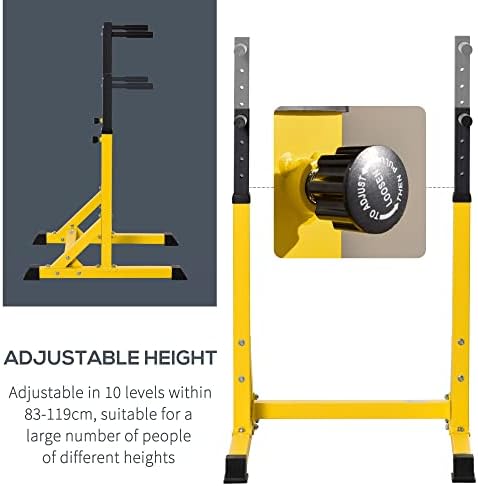 HOMCOM 83.5L x 71.5W x 126H cm Dip Station Chin Up Parallel Bars Pull Up Power Tower Home Gym Workout Bicep Tricep Fitness Equipment Height Adjustable