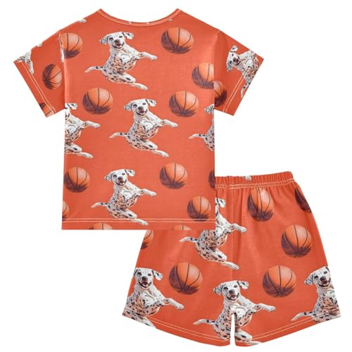 ALAZA Spotted Dog Basketball Pajamas Set Short Sleeve Cotton Sleepwear Summer Pjs 2 Piece 5-14Y2