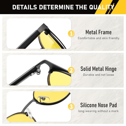 DUCO Night Vision Glasses for Men Women Chic Metal Polygon Frame, Anti-Glare, UV400 Protection, Yellow Polarized Lens 309Y4
