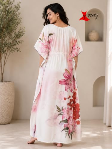 Image of Noty Women's Kaftan Nighty | Digital Print | Sarena Fabric | V Shaped Neck Nightwear | Nightdress for Girl
