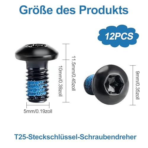 12 Stück Fahrrad Bremsscheiben Schrauben, M5 x 10 mm Stahl Fahrrad Scheibenbrems Schrauben, T25 Fahrradrotorschraube für MTB, Rennrad, Mountainbike (Schwarz)