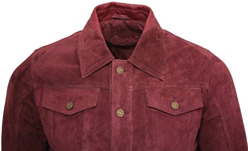 Men's Trucker Casual Burgundy Goat Suede Leather Shirt Jeans Jacke2