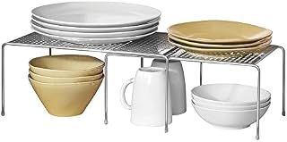 mDesign Expandable Shelf - Free-Standing Kitchen Shelf for Kitchen Cabinets, Counter-Tops, Pantries - Expandable Cabinet Shelf Made of Metal