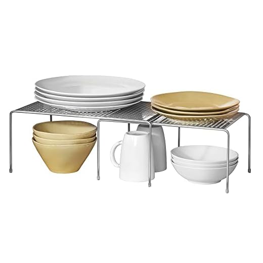 mDesign Estantería metálica extensible – Crea más espacio – Práctica estantería cocina para ampliar superficie de apoyo de platos y vajilla – Baldas cocina en metal