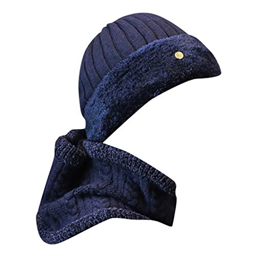 CapsA 2-Pieces Winter Beanie Hat Scarf Set Warm Knit Hat Thick Knit Skull Cap for Men Women Neck Warmer Thick Fleece Lined Winter Hat & Scarf