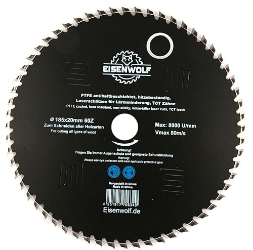 Hoja de sierra circular 185 x 20 mm para madera con 60 dientes TCT inclinados